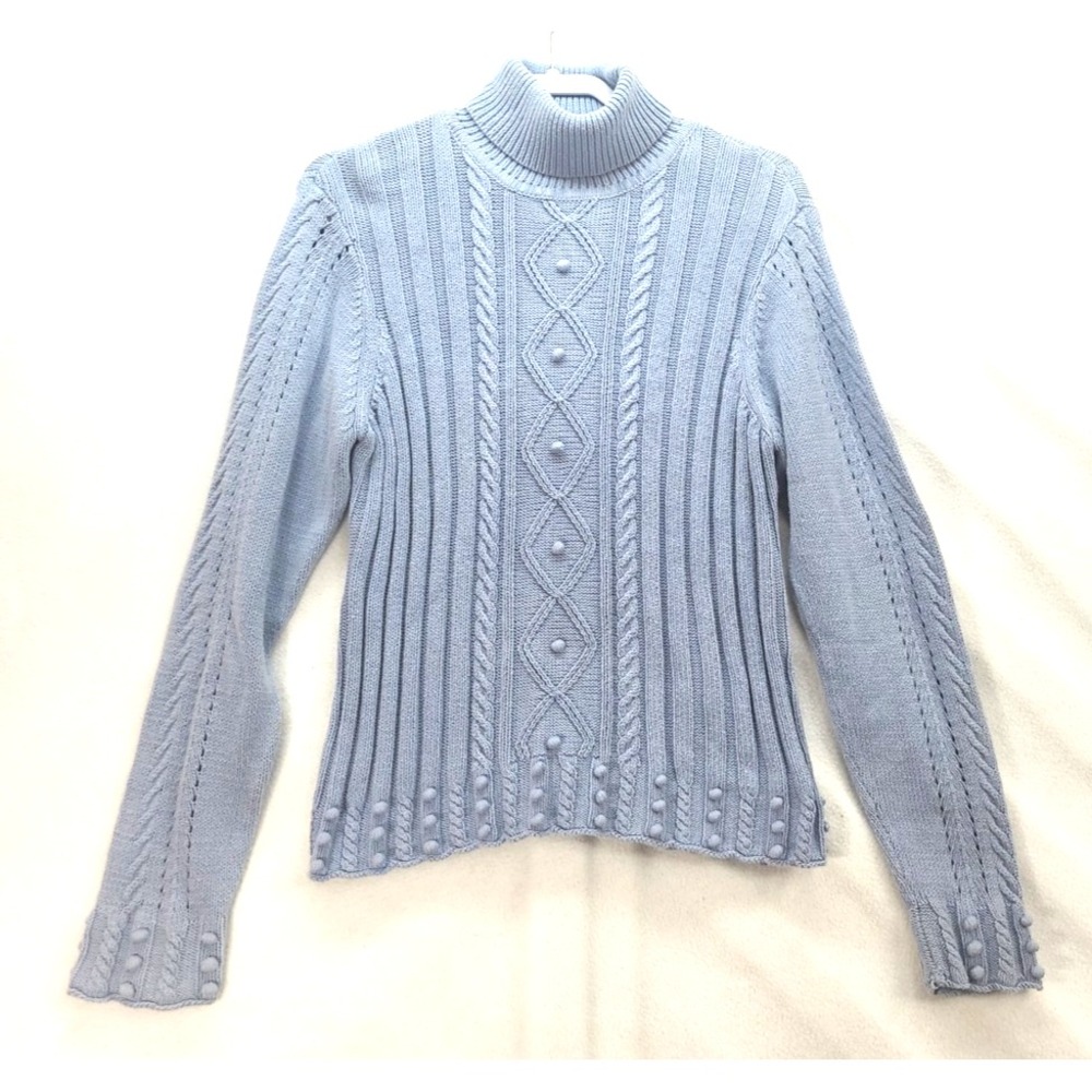 Cable Knit Light Blue Turtleneck Sweater 2XL Ski Resort Chalet Winter Wear R•X•B